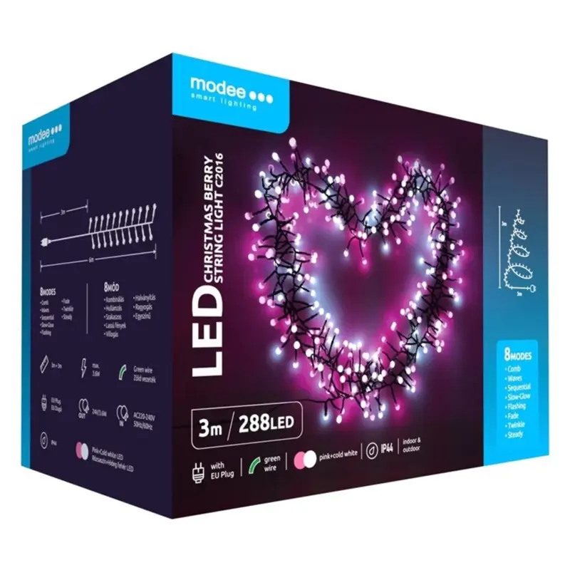 Modee Lighting LED vianočná reťaz 288 LED 3m ružová-biela