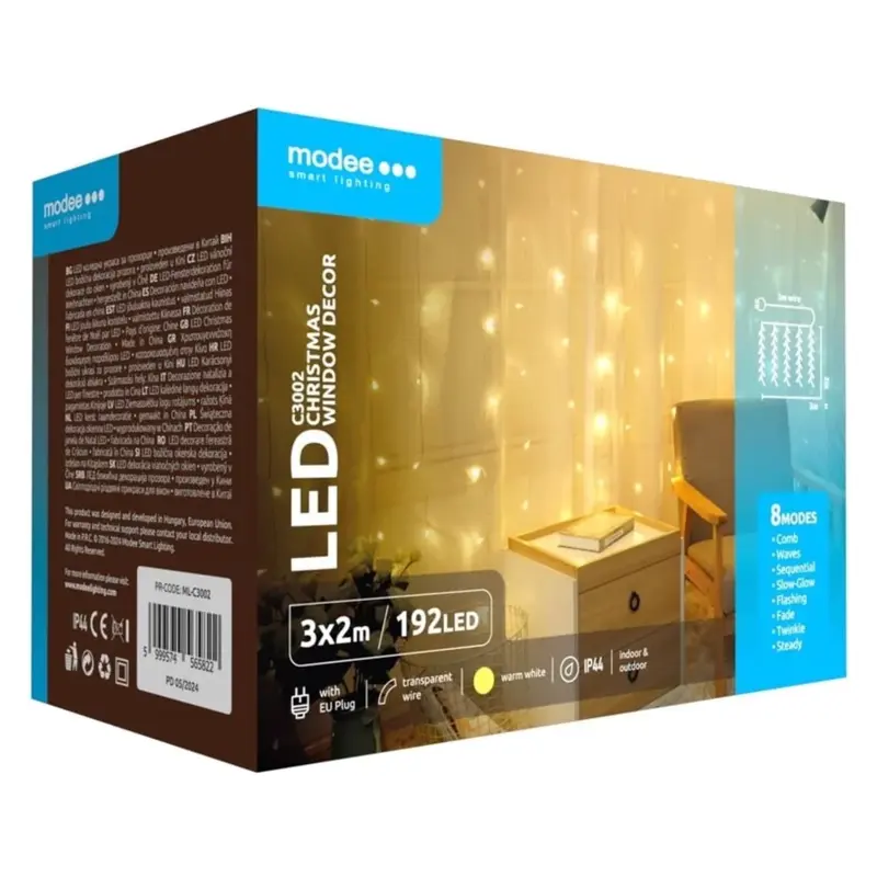 Modee Lighting LED záves 192 LED 3x2m teplá biela