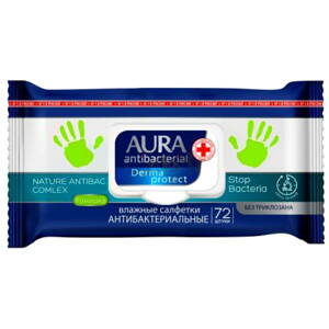 Vlhčené utierky AURA antibakteriálne 72ks