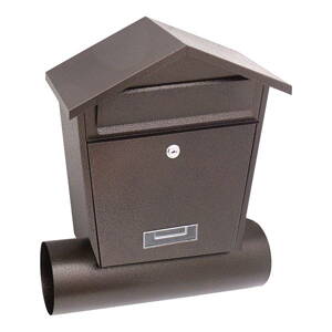 Poštová schránka oblá so strieškou a držiakom na noviny 320x380x105mm mosadzná