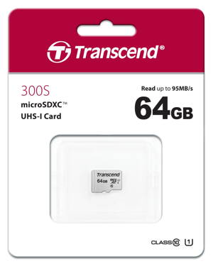 TRANSCEND Micro SDXC 300S 64GB UHS-I U1, bez adaptéra