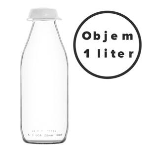 Fľaša na mlieko 1L číra sklo, silikónový vrchnák