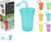 Pohár na vodu 380 ml so slamkou plast balenie 6 ks mix