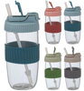 Pohár na vodu 500 ml s viečkom so slamkou sklo mix
