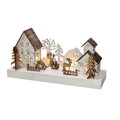 Solight LED vianočná dedinka, 34x17cm, drevo, 4 LED, 2x AA