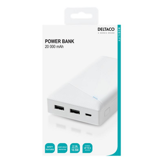DELTACO PB-A1002 Powerbank 20000mAh, 2x USB, biela