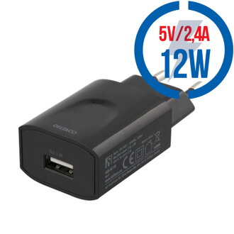 DELTACO USB-AC158, 1x USB A, Nabíjačka, čierna