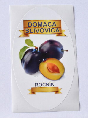Samolepka domáca SLIVOVICA ovál biela, 16ks etikiet WW
