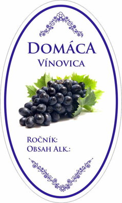 Samolepka domáca VÍNOVICA ovál fialová, 16ks etikiet mix