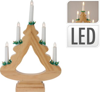Svietnik vianočný stromček LED 5 sviečok, drevo