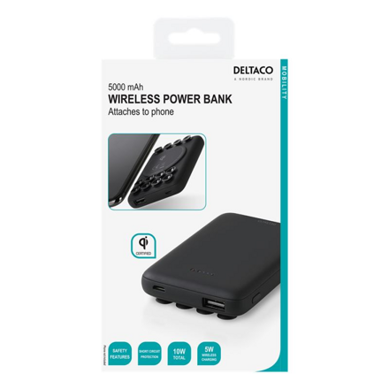 DELTACO PB-Q1000, Qi Bezdrôtová powerbanka 5000mAh, 1x USB, 10W, čierna