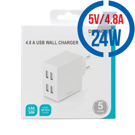 DELTACO USB-AC176, 4x USB nabíjačka