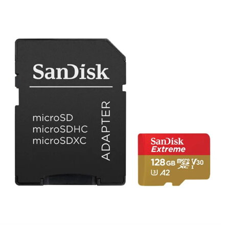 SanDisk Extreme Micro SDXC 128GB 190MB/s A2 C10 V30 UHS-I U3 + Adaptér (SDSQXAA-128G-GN6MA)