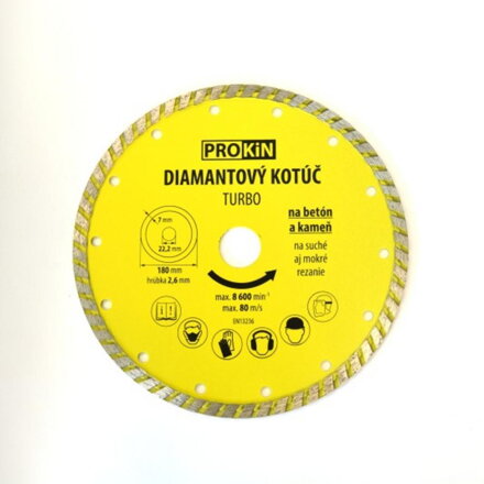 Kotúč diamantový o 180x22,23 mm TURBO  PROKIN