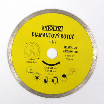 Kotúč diamantový plný o180x22,23 mm  PROKIN