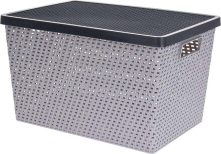 Box úložný s vekom 375x260x230mm, pletený dizajn, mix farieb