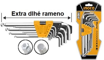Kľuč imbus s guličkou predĺžený sada 9ks CrV 1.5-10mm INGCO