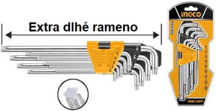 Kľuč torx predlžený sada 9ks CrV T10-T50 INGCO