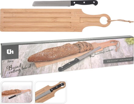 Doska na krájanie chleba bambus 49x10x1cm, s nožom