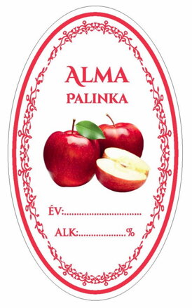 Samolepka domáca JABLKOVICA/ALMA PALINKA červ. ovál 16ks etikiet HU