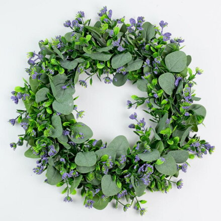 Veniec eucalypt+fialový kvet 46 cm