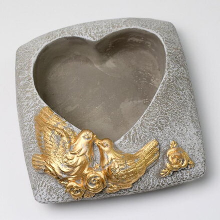 Dekorácia/obal náhrobná srdce 20,5x20x8 cm šedo-zlatá