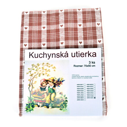 Utierka kuchynská bavlnená tkaná SRDCE hnedá 3ks, 50x70cm, 270 g/m2