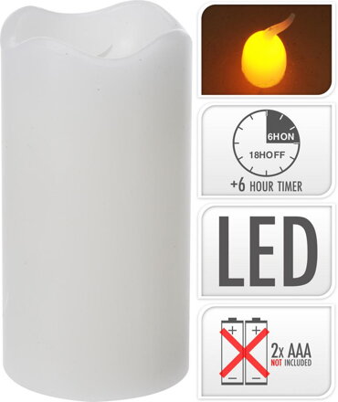 Sviečka LED s blikajúcim plamienkom 7x13 cm s časovačom biela