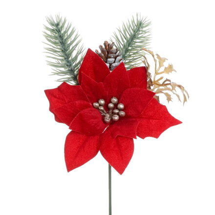 Ozdoba zapichovacia kvet vianočná ruža+čečina 20 cm červená