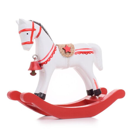 Postavička kôň hojdací 11x14x4,5 cm drevo bielo-červený