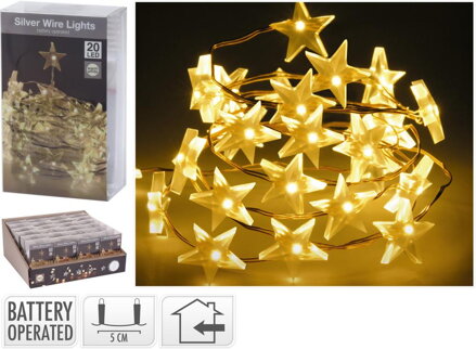 Svetlo vianočné 20 LED teplé biele, hviezdy, baterky