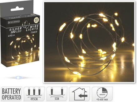 Svetlo vianočné 100 LED teplé biele, s časovačom, baterky, vnútorné