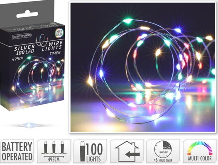 Svetlo vianočné 100 LED farebné, s časovačom, baterky, vnútorné