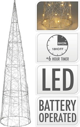 Dekorácia/svietnik pyramída 40 LED 20x20x80 cm s časovačom strieborná