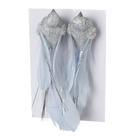 Ozdoba vtáčik na štipci 13cm sada 2ks perie sivý