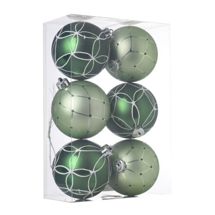 Ozdoba závesná guľa 8cm sada 6ks plast zelená mix