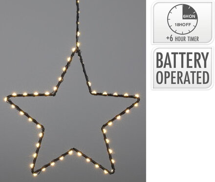 Ozdoba závesná hviezda 52 LED 20 cm s časovačom, baterky