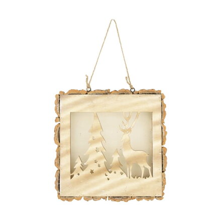 Ozdoba závesná hranatá les 28x28x4cm drevo prírodná hnedá