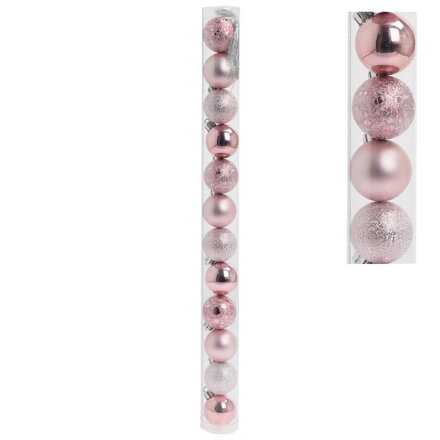 Ozdoba závesná guľa 4 cm sada 12 ks plast bledoružová mix Ozdoba závesná guľa 4 cm sada 12 ks plast bledoružová mix