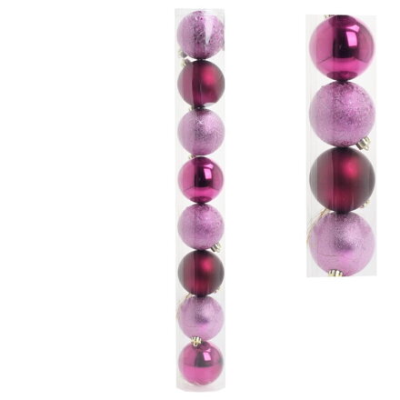 Ozdoba závesná guľa 8cm sada 8ks plast cyklamén mix Ozdoba závesná guľa 8cm sada 8ks plast cyklamén mix