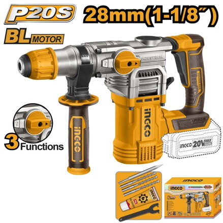Kladivo vŕtacie 5.0J CRHLI20288 INGCO AKU 20V P20S INDUSTRIAL bez akumulátora a nab.