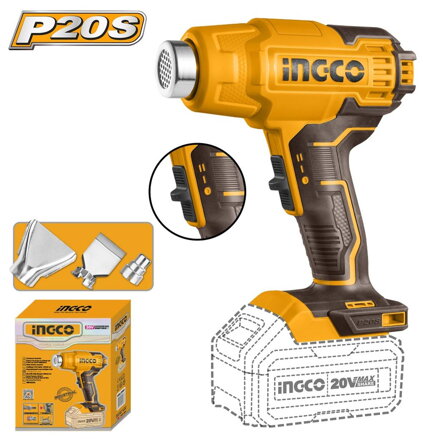 Pištol teplovzdušná HGLI2002 INGCO AKU 20V P20S INDUSTRIAL bez akumulátora a nab.