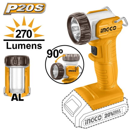 Lampa pracovná LI-ION CWLI2038 INGCO AKU 20V P20S INDUSTRIAL bez akumulátora a nab.