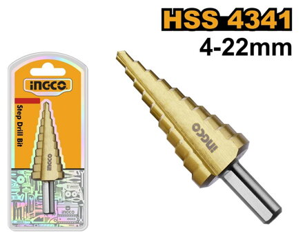 Vrták stupňovitý na kov s titanovým povrchom 4-22mm INGCO