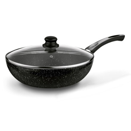 Panvica MARMARA 30 cm čierna WOK nepriľnavá + pokrievka a 5 odmeriek