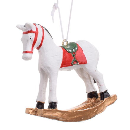 Ozdoba závesná kôň hojdací 7 cm poly biely Ozdoba závesná kôň hojdací 7 cm poly biely