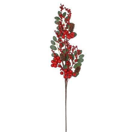 Ozdoba zapichovacia konár+listy+bobule červené 60 cm