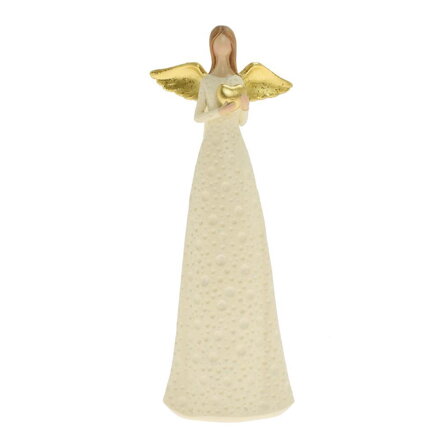Postavička anjel so srdcom 31,5 cm poly krémový