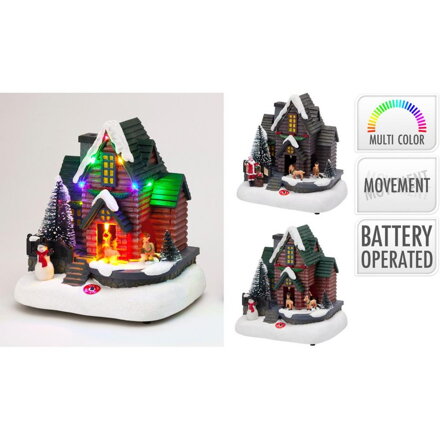 Dekorácia domček LED pohyblivá 18x21 cm mix