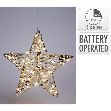 Ozdoba závesná hviezda 60 LED 40 cm s časovačom zlatá